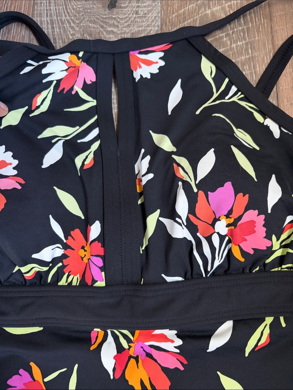 Lands' End Black Floral Tankini-Style Top - Picture 2 of 5